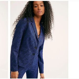 Just Female Blanca Jacquard Blazer in Blue and Black Size S